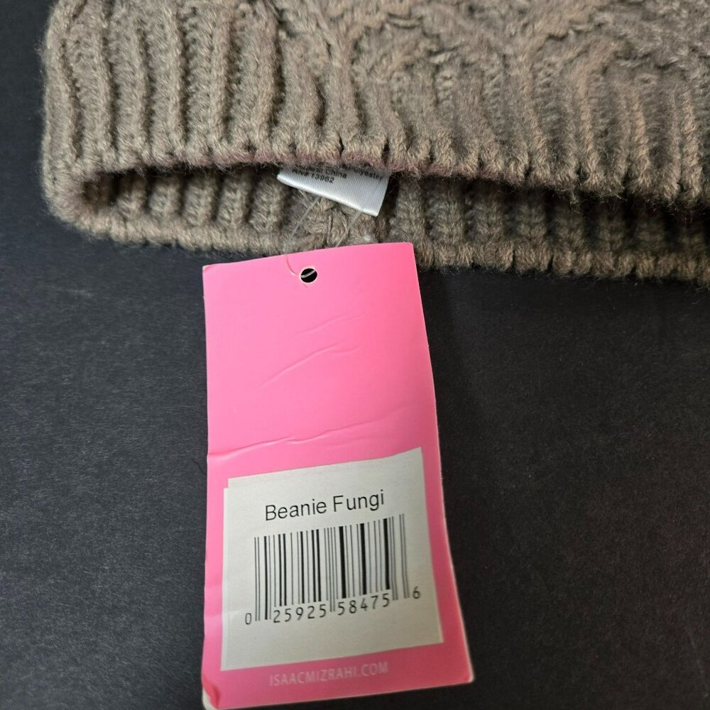 Isaac Mizrahi Beige Super Soft Ribbed Knit Pom Pom Beanie Fleece Lined Warm - Picture 8 of 10